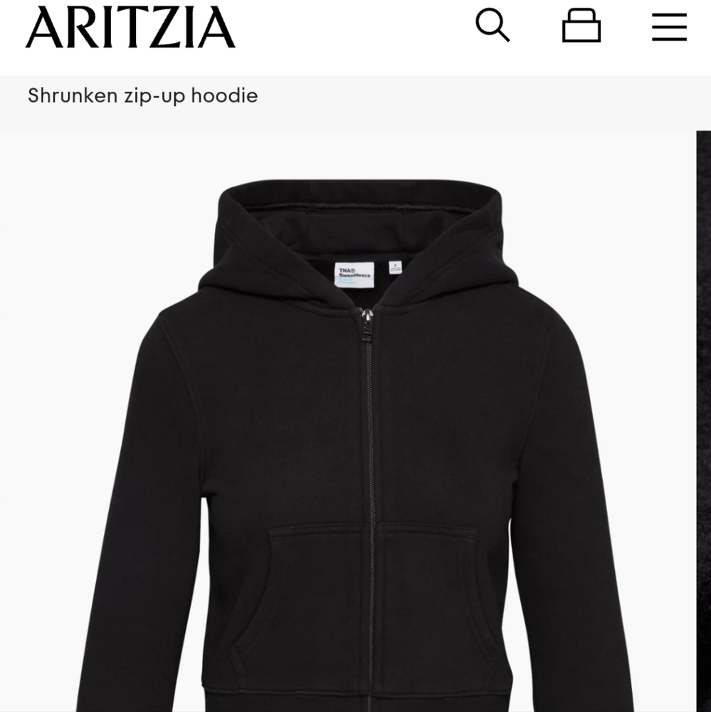 Aritzia TNA Shrunken Zip Up Hoodie Cozy Fleece Small Black